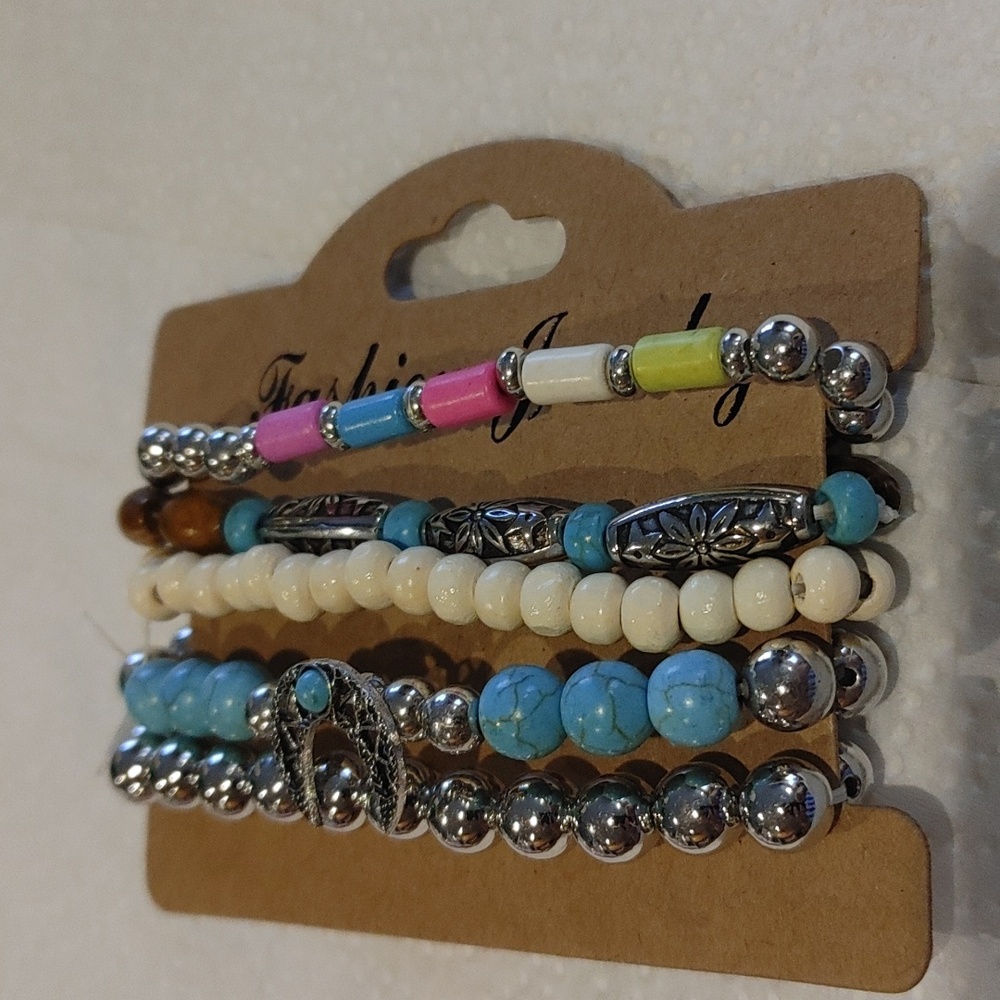 Colorful Beaded Bracelet Set Of 5 - Picture 2 of 4